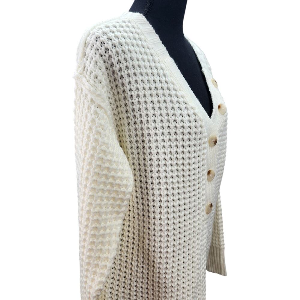 Pink Lily Cable Knit Sweater XS White Oversized Deep V Neck Button Accent Boho - Picture 5 of 13